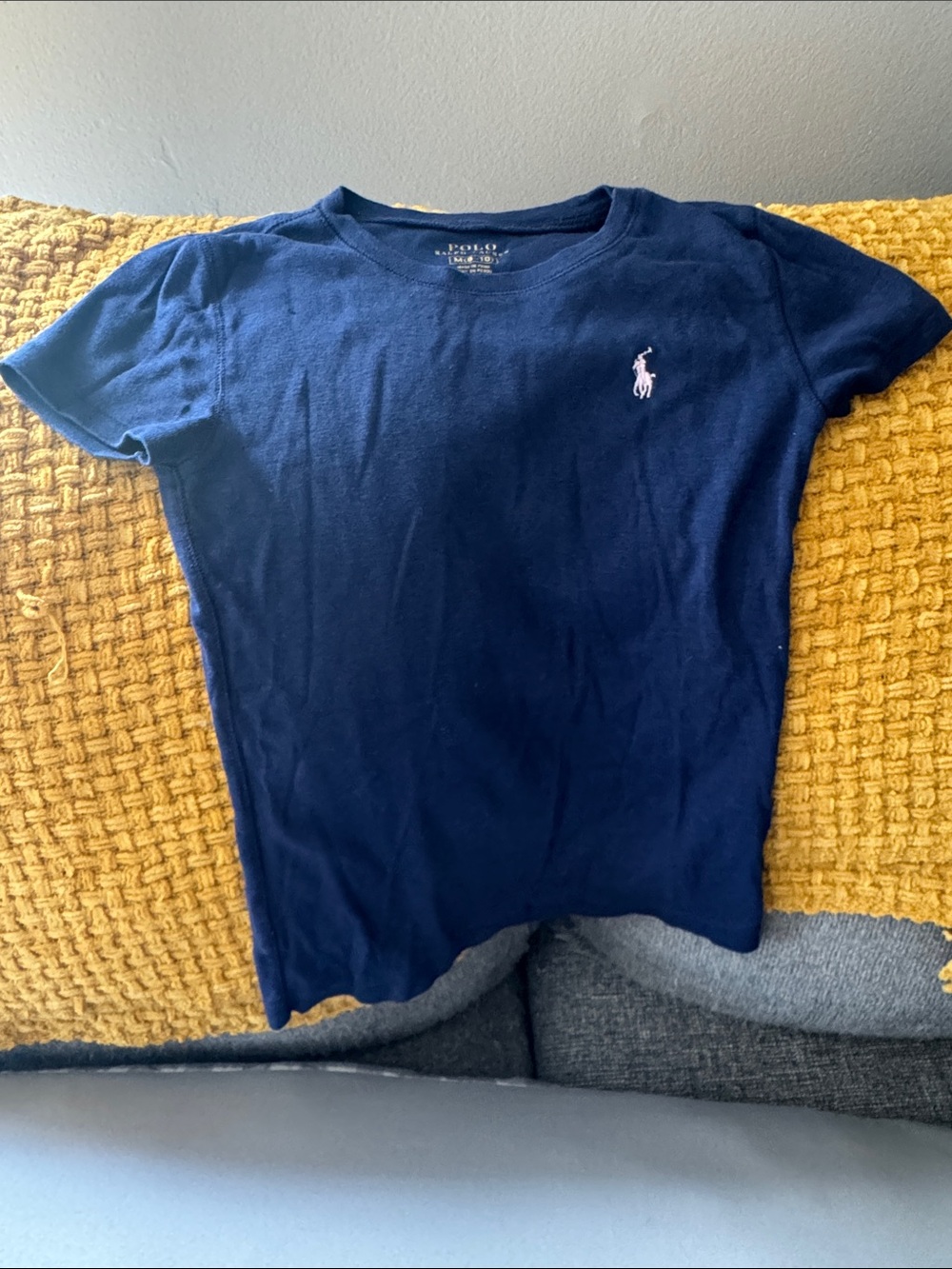 Girls Polo by Ralph Lauren Heather Navy Crewneck Tee with Light Pink Logo